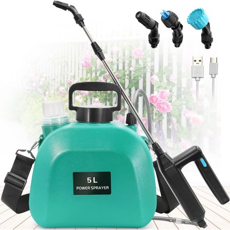 Pulverisateur Electrique 5L, 7.4V Puissant Pulverisateur de Jardin avec 3 Jet Réglable, Rechargeable avec Canne Telescopique pour Arrosage Désherbage (Vert) (1/5)