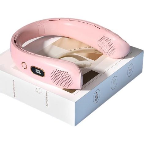 Ventilador de cuello portátil y plegable,con pantalla digital USB ajustable,fácil de transportar (rosa)