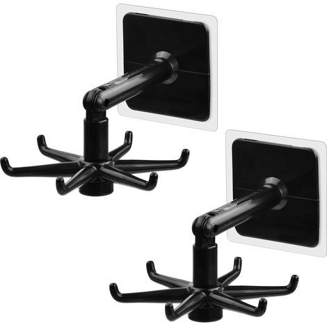 (Noir) 2Pcs Rotatif à 360° Porte Ustensiles Cuisine, Crochet pour Ustensiles de Cuisine avec 6 Griffes, Support Ustensiles Cuisine Sans Perçage Rangement Organiseur Rack pour Cuisine Bains (1/4)