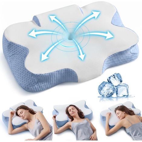 SONGMICS Cuscino Letto Cervicale, Memory Foam, Guanciale Ergonomico, Regolabile, per Chi Dorme sul Lato, sulla Schiena e sulla Pancia, con Tocco Fresco, Bianco Nuvola e Blu TBP051Q101 (1/5)