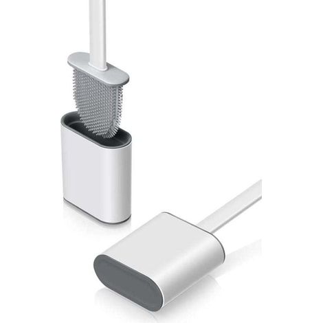 Silikon-WC-Bürstenset (2-teilig) mit Halterung, Hänge-WC-Bürste, antibakterielle WC-Bürste fürs Badezimmer, Weiß
