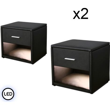 MEUBLER DESIGN Chevet Led Vendu Par Deux Leva Noir, Polyuréthane, Rectangulaire, Style Contemporain, 48.5 x 38.5 x 42 cm (1/5)