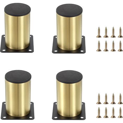 Lot de 4 pieds de meubles en acier inoxydable de 8 cm - Pour chaise, table, armoire, bureau, canapé - Avec vis - Montage facile - Rond - Protection contre la rouille - Doré (1/5)