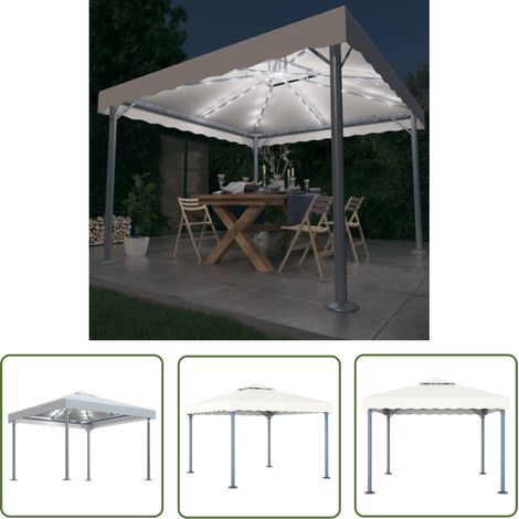 The Living Store Tonnelle avec guirlande lumineuse LED 300x300cm Crème Aluminium - Tente Extérieure - Abri Jardin - Gazebo - Parasol - Éclairage Solaire (1/5)