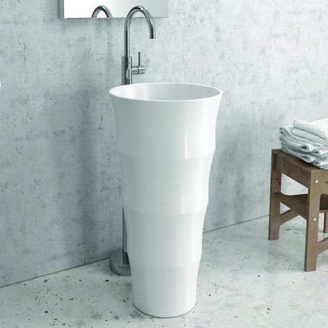 Lavabo da terra freestanding design cilindrico bianco Litos-L42 kamalu