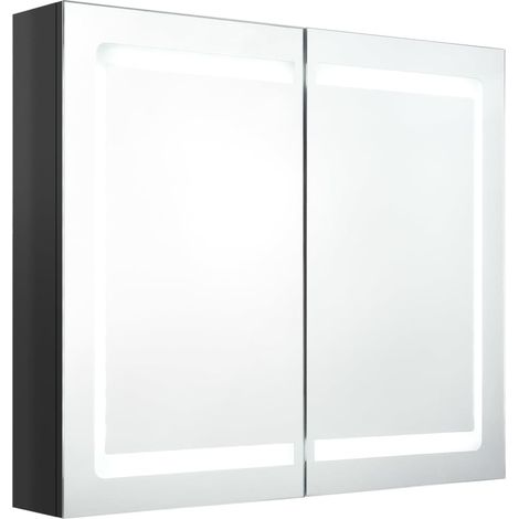 Maison Exclusive - LED-Spiegelschrank fürs Bad Glänzend Schwarz 8