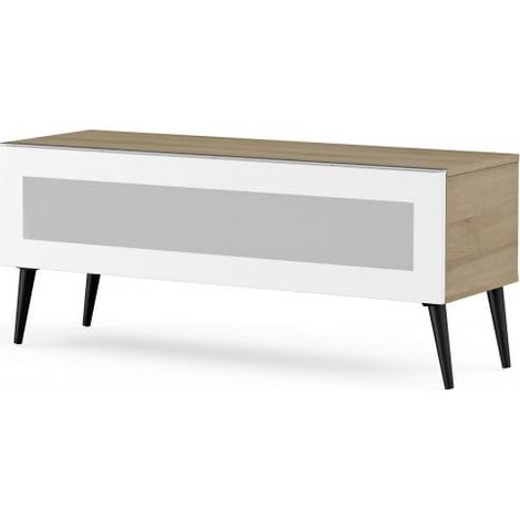 Meuble TV verre infrarouge blanc et bois clair Uppsala 120cm (1/5)