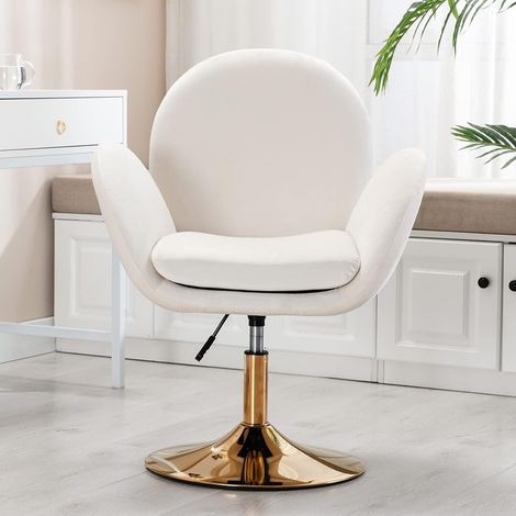 Wahson Sedia da relax in Velluto 360°Girevole, Moderna Base in metallo, Imbottita Regolabile in Altezza,Adatto per camera da letto/soggiorno, Beige (1/5)