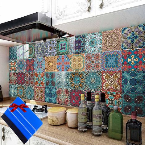 Stickers Carrelage Salle de Bain Cuisine, Papier Peint de Carrelage PVC, Carrelage Adhesif Décoration Vinyle, Autocollants Adhésive de Carreaux, Mosaïque de Autocollant Mural de Tuile(30 Pcs, 10x10 cm (1/5)