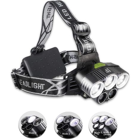 Lampe Frontale USB - 5 LED - 15000 Lumen - Portée 200 à 500 m - Étanche - 6 Modes - Angle Réglable 90° - Pour Randonnée Camping Pêche VTT Maintenance - 2 Batteries Rechargeables Incluses (1/5)