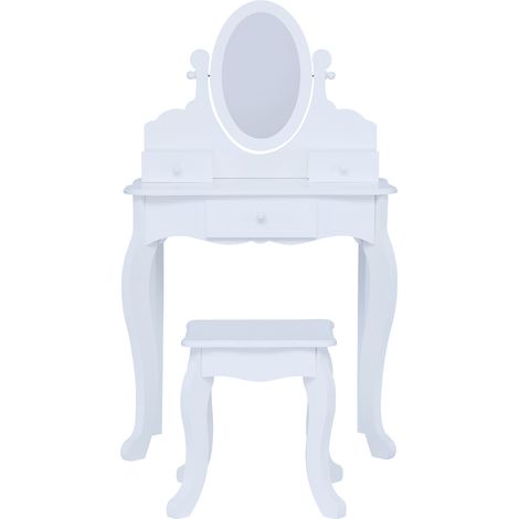 Teamson Kids Coiffeuse en Bois Little Princess Rapunzel avec Miroir, Tiroirs et Tabouret, Blanche