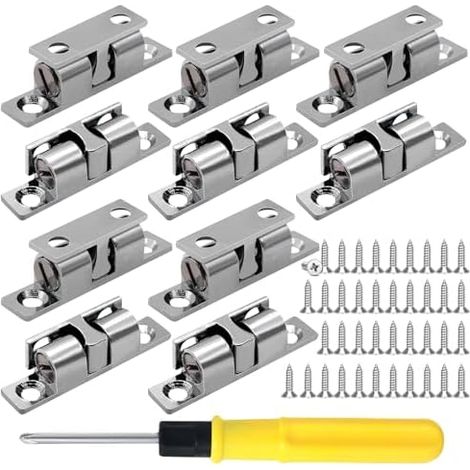 10 Pièces Loqueteau à Bille 48mm Loquet Double Rouleau avec 40 Vis Fermeture Porte pour de Placard et Meuble - (1/5)