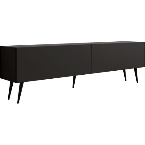 Meuble TV : Noir Mat, pieds noires, 170 x 52 x 32 cm (1/5)