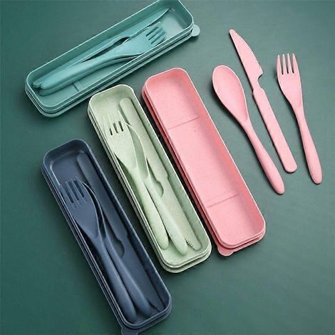 Ensemble de 8 couverts en paille de blé, ustensiles de voyage portables et réutilisables (1/5)