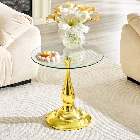 Table d’appoint en verre et métal, ronde, dorée, 50 cm, hauteur 51,5 cm (1/5)