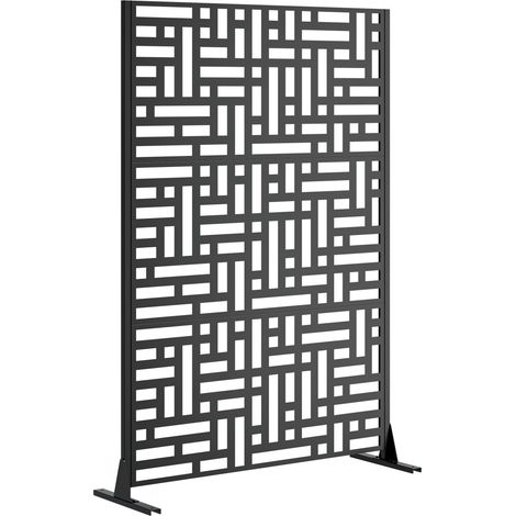 Paravent métallique autoportant extérieur 116x40x183cm séparateur décoratif stable portable parfait pour terrasse balcon patio et jardin - Noir