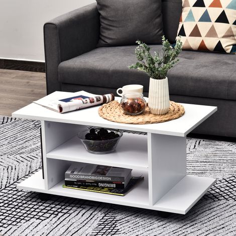 Mobile porta TV con ruote girevoli, panca porta TV in legno con ripiani, supporto per televisori fino a 42 pollici, stile contemporaneo per soggiorno, camera da letto e ufficio, 80 x 40 x 40 cm, bianc (1/5)