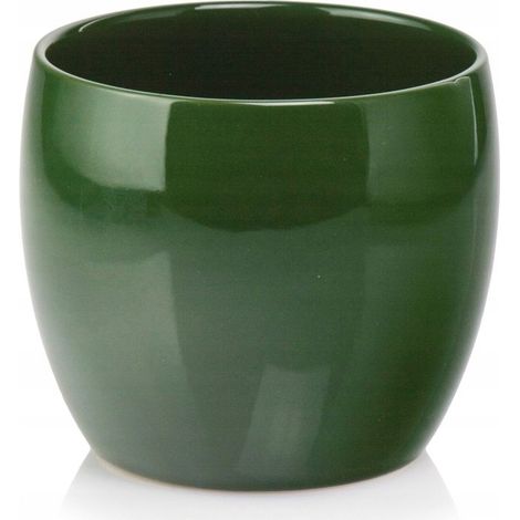 Keramikblumentopf mit rundem Deckel, glatt, grün, 15 cm (1/2)