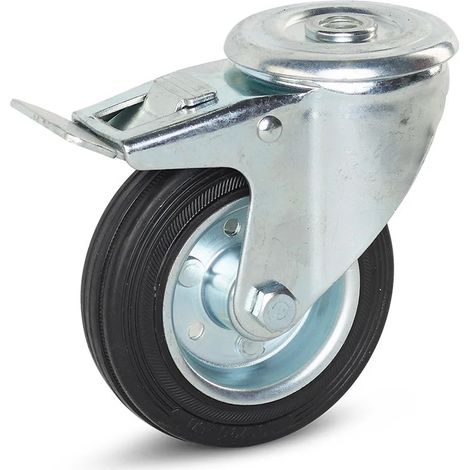 Roulette pivotante freinée - MESO - Caoutchouc inodore - Trou central - 100mm - 100kg