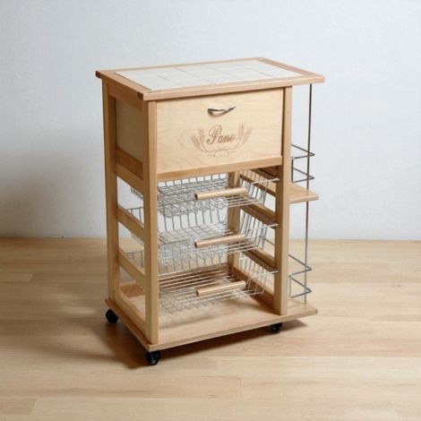 Carrello portafrutta portapane e bottigliera NATURALE (1/3)