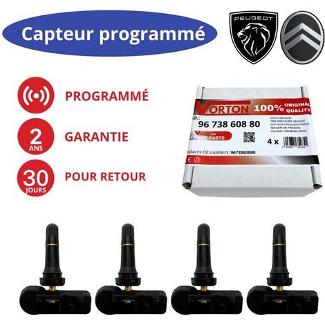 4x Sensori TPMS programmati 433MHz per Peugeot/Citroën – rif. 9673860880, compatibili con 3008 508 5008 307 308 RCZ
