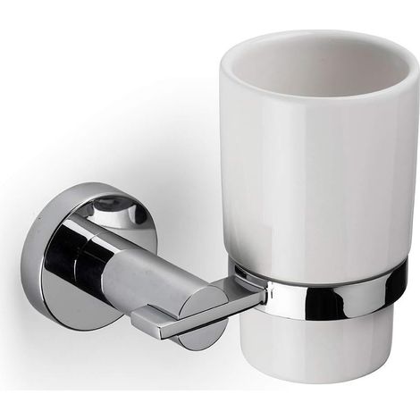 Croydex Flexi-Fix Ceramic White Bathroom Tumbler and Chrome Holder, - Metra (1/5)