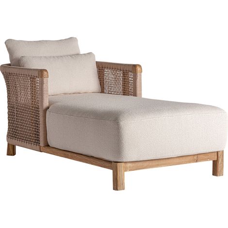 Chaise longue bohème beige et bois - beige et bois brun (1/5)