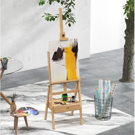 Cavalletto da pittura 43,5x43x190 cm in legno naturale, regolabile e pieghevole – MEUBLIV (1/5)
