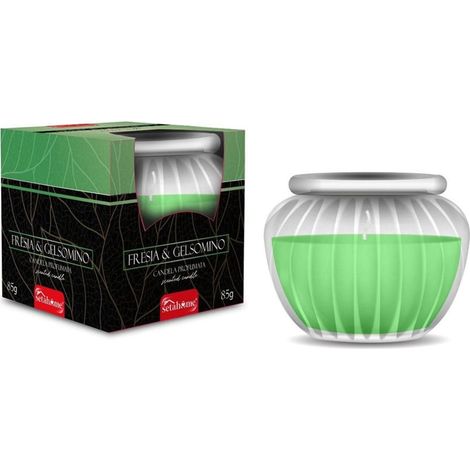 TrAdE Shop Traesio - Candela Profumata Ambienti Vasetto Vetro Decorativo Fragranza Fresia & Gelsomino 85g 029887 - (1/2)