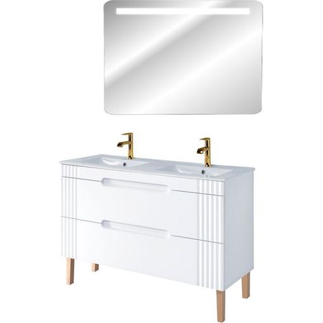Meuble vasque à encastrer 120 cm à poser + miroir LED Oceanie White - Livraison gratuite