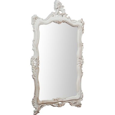Miroir Mural à accrocher en bois finition blanche vieillie aux dimensions L66xPR7xH118 cm Made in Italy