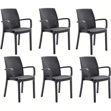 KIT 6 SEDIE SEDIA POLIPROPILENE BAR RISTORANTE INTERNO ESTERNO SIMIL RATTAN ANTRACITE