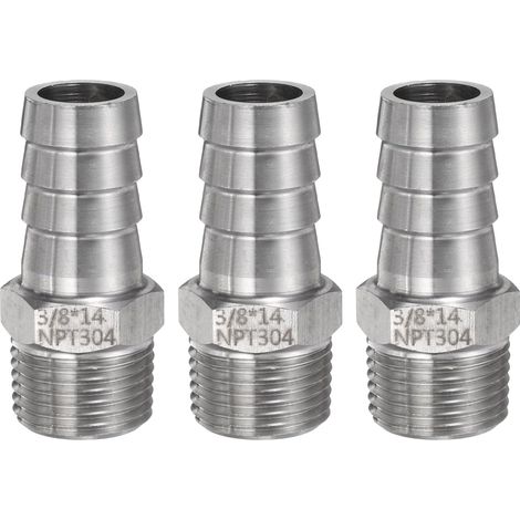 3Pcs Inox Acier Tuyau Cannelé Raccord 0,6" (14mm) Cannelé x 3/8" NPT Mâle Tuyau Raccord Air Tuyau Cannelé Raccords Coupleur Filetage Connecteur Adaptateur pour Eau Carburant (1/5)