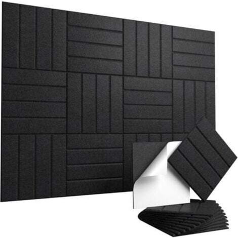 Lot de 12 panneaux acoustiques autocollants – Panneaux muraux insonorisants haute densité 30 x 30 cm pour la réduction du bruit et de l'écho, noir