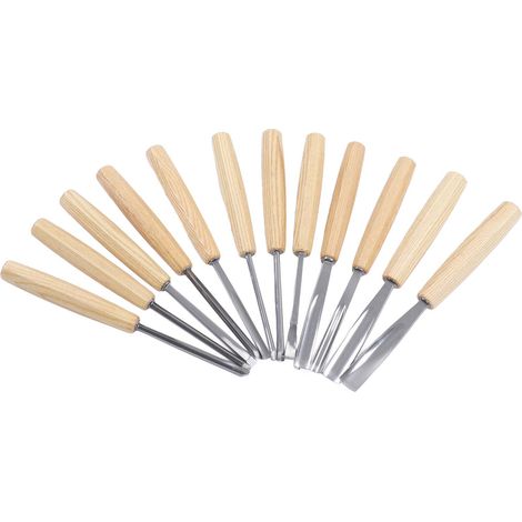 12-teiliges Holzschnitzwerkzeug-Set mit Holzgriff und Stahlmeißel für Heimwerkerarbeiten und Gravuren (1/5)