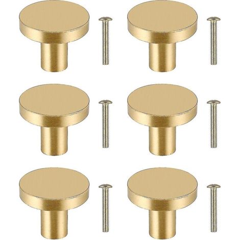 Set aus 6 runden Möbelknöpfen, Schubladengriff aus massivem Messing, goldener Schranktürgriff, Befestigung durch ein Loch mit 6 Schrauben. (1/5)
