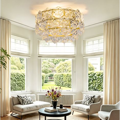 Ventilador de techo con lámpara de cristal dorado mate, 52 cm, 6 velocidades, control por app y mando, temporizador y giro reversible para todo el año CHICFURN (1/5)