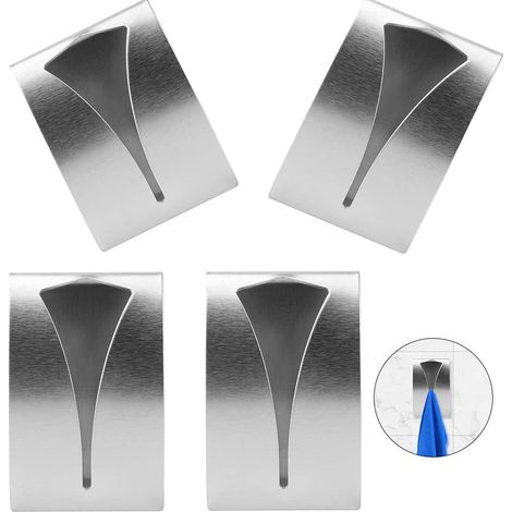 Lot de 4 patères adhésives pour torchons cuisine, porte-serviettes autocollants pour salle de bain métal (1/4)