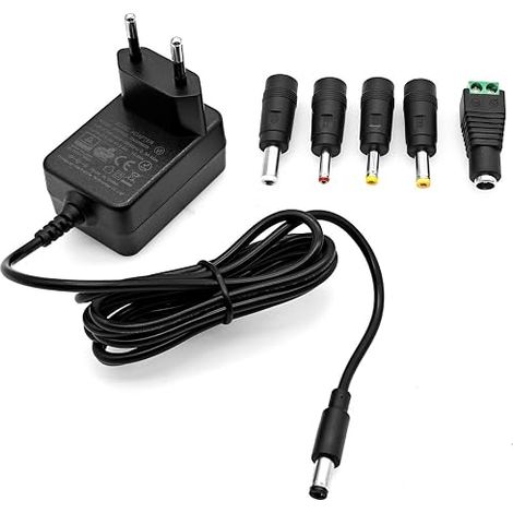 Alimentation avec connecteur 5,5 x 2,1 mm et 5 connecteurs alternatifs 5,5 x 2,5 mm, 3,5 x 1,35 mm, 4,0 x 1,7 mm, 4,8 x 1,7 mm, borne LED, adaptateur secteur/chargeur pour ruban LED (1/5)