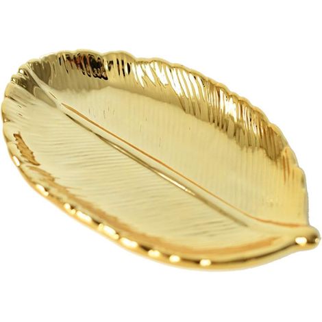 1 pièce de bijoux en céramique en forme de feuille d'or/clé/petit plateau de rangement d'objets, accessoires photo, mini accessoires de décoration pour la maison (1/3)