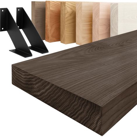 LAMO Manufaktur étagère murale en bois massif, bord régulier, étagère de rangement Vintage, noire / noire 160cm, LWG-01-A-005-160VS