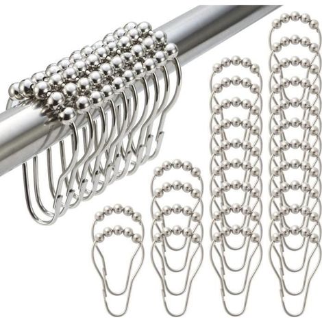 (Silber) Set mit 36 Duschringen aus Edelstahl, Duschvorhanghaken mit Schiebesystem, für Duschstange (1/4)