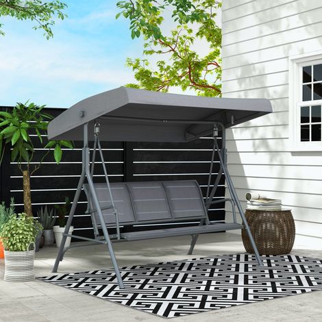Balançoire extérieure 3 places en polyester - Couleur: Gris