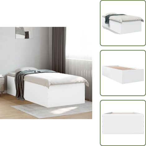 The Living Store Bettgestell Weiß 75x190 cm Holzwerkstoff - Holzbettfassungen - Weißes Bettgestell - Single Bett - Bettrahmen - Lattenrost (1/5)