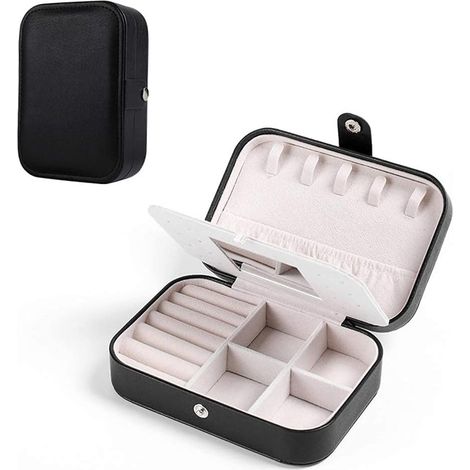 Boîte de rangement de bijoux en cuir PU de voyage avec miroir,