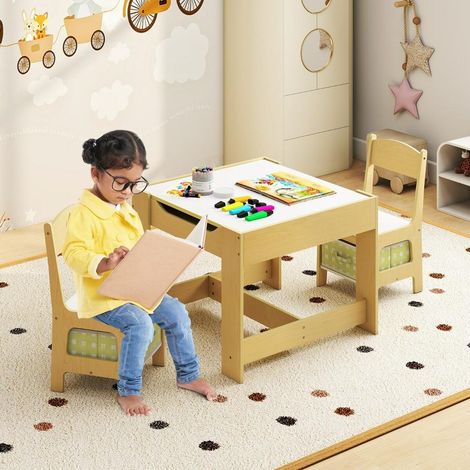Rangement et dessin, table enfant avec 2 chaises, plateau réversible ardoise/blanc et 2 bacs, dès 3 ans (1/5)