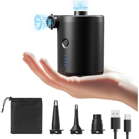 Gonfleur Electrique, 5000mAh Gonfleur Matelas Gonflable Inflation et Déflation Rapides, Portable Pompe Electrique avec 3 Buses pour Matelas Camping, Bateau Pneumatique, Flotteur Piscine (1/5)