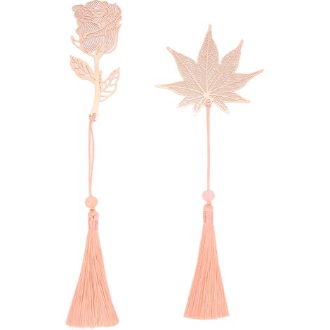 Lot 2 Marque-Pages Métal Or Rose, Acier Inoxydable Style Fleur Feuille Évidé, pour Bureau École (1/5)