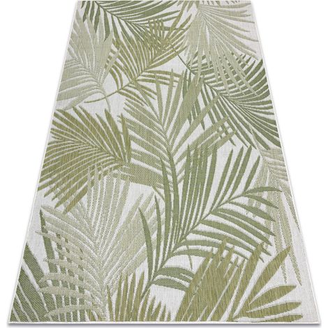 Alfombra sisal SION Hojas de palma, tropical 2837 Tejido plano ecru / verde green 140x190 cm