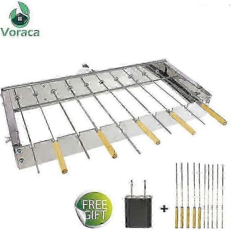 Gril rotatif automatique avec brochettes à largeur réglable, 10 autocollants pour grille et brochettes en acier inoxydable (1/3)